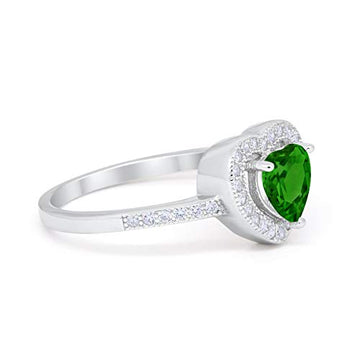 Halo Dazzling Heart Promise Ring Simulated Green Emerald CZ 925 Sterling Silver